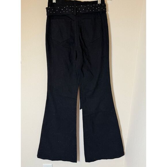 Flying Tomato Black Flare Denim Pants with Rhinestone Polka Dot Tie Belt Ml - Picture 3 of 8